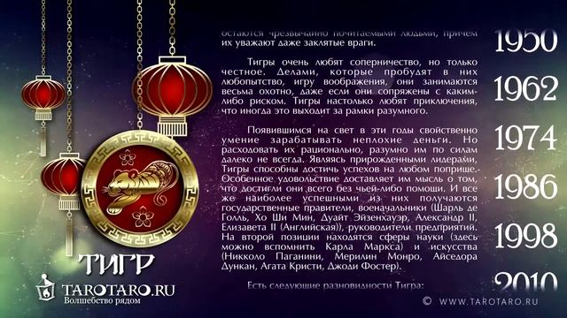 Тигр: характеристика знака или год Тигра по восточному (китайскому) гороскопу смотреть онлайн