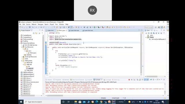 Creating Servlet using GenericServlet and HttpServlet, Use of annotations for servlet mapping смотреть онлайн