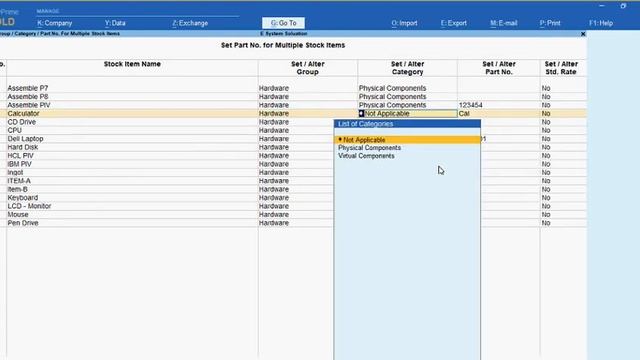 Tally Add On : Set Group / Category / Part No. for Multiple Stock Item in TallyPrime Software. смотреть онлайн