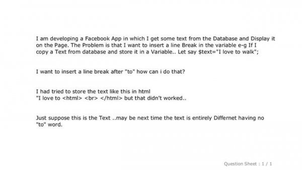 HTML : Storing line break in a php Variable