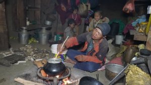 Cooking and eating food and curry of green vegetables || Village life