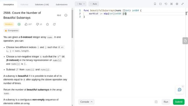 Count the Number of Beautiful Subarrays | Leetcode 2588 | Go, C++, Python смотреть онлайн