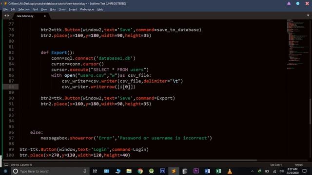 Export database Columns to CSV file Tkinter Tutorial with Source Code смотреть онлайн