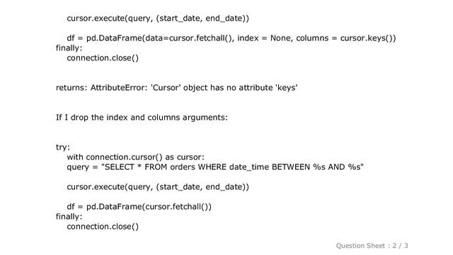MySQL : How to store mySQL query result into pandas DataFrame with pymysql? смотреть онлайн