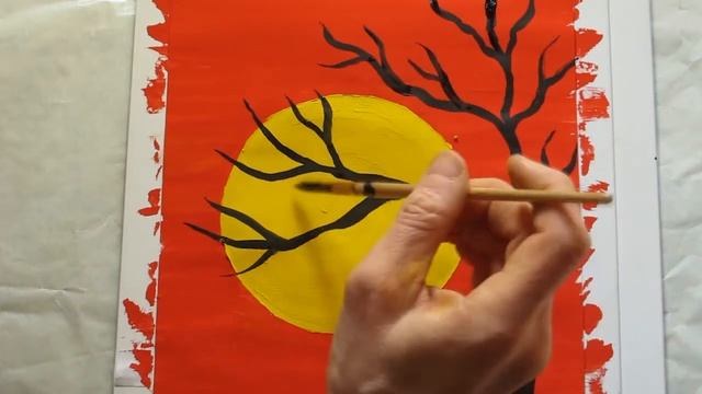 Рисуем картину быстро! Небо, солнце и дерево. смотреть онлайн