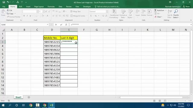 423* How to Show Last 4 Digit Number from any Mobile Number in Excel {Hindi} смотреть онлайн