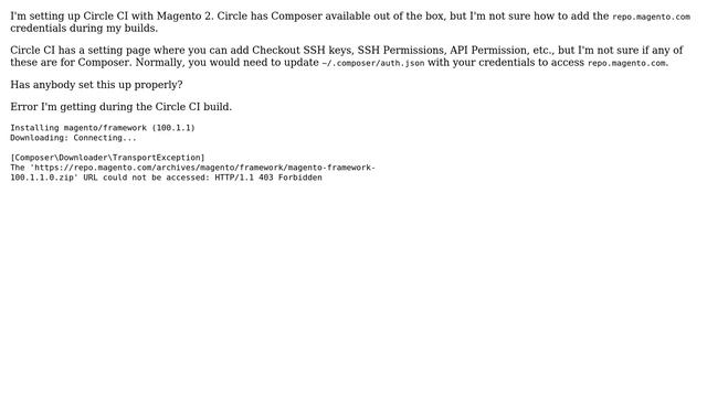 Magento: Circle CI integration: composer needs to be authenticated смотреть онлайн