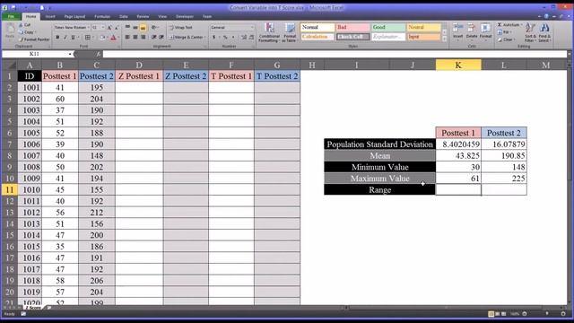 Converting Variables into T Scores in Excel смотреть онлайн