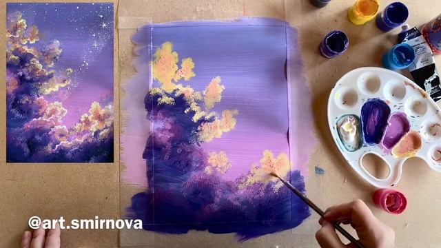 Урок акрилом "ОБЛАКА". Как нарисовать облака. Рисуем дома. смотреть онлайн