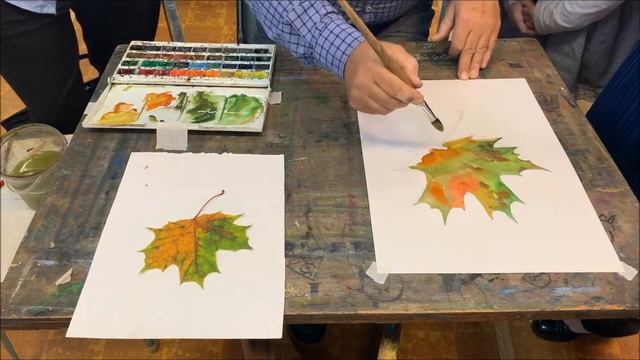 Кленовый лист. Быстрый этюд акварелью. смотреть онлайн