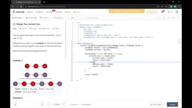 Merge Two Sorted Lists - リートコード（Java） смотреть онлайн