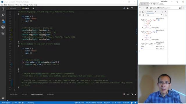 Modern Javascript Data types 8 Object keys, values, entries смотреть онлайн