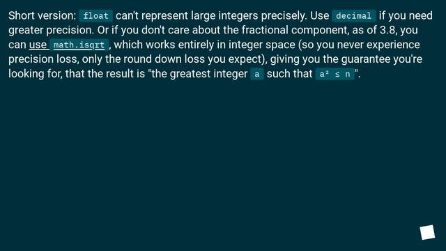 Where are the inaccuracies in math.sqrt() and math.pow() coming from for large numbers? смотреть онлайн