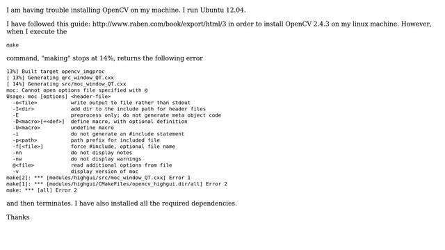 Ubuntu: OpenCV Build Error: "Cannot open options file specified with @" смотреть онлайн