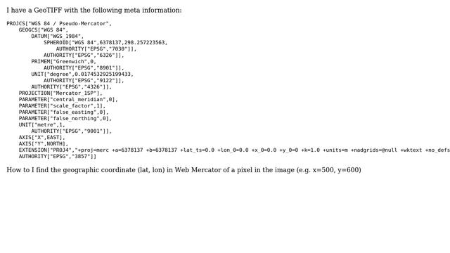 GIS: Converting a pixel coordinate in GeoTIFF to a latitude and longitude? смотреть онлайн