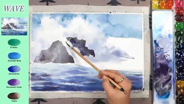 Without Sketch Landscape Watercolor - Wave (color mixing, Arches) NAMIL ART смотреть онлайн