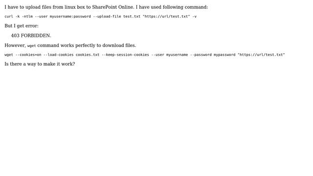 Sharepoint: Use curl to upload files to SharePoint Online - 403 FORBIDDEN смотреть онлайн