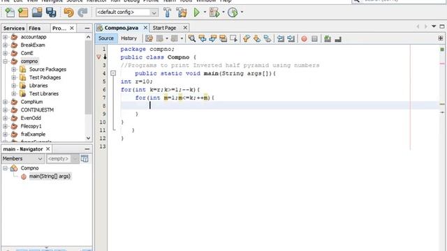 java Programs to print Inverted half pyramid using numbers смотреть онлайн