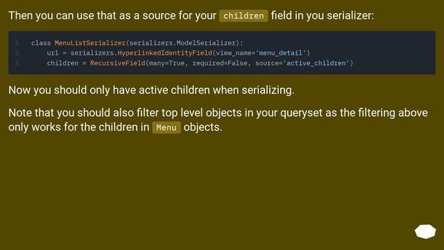 How to Filter in DRF Serializer using a Self Referencing Recursive Field смотреть онлайн