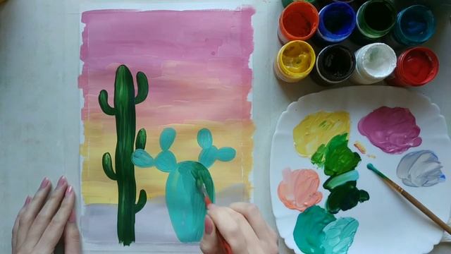 Рисуем пустыню с кактусами смотреть онлайн