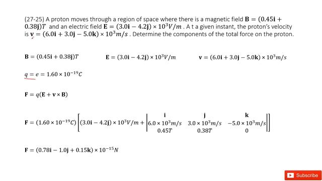 (27-25) A proton moves through a region of space where there is a magnetic field B=(0.45i+0.38j)T смотреть онлайн