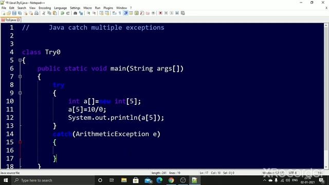Exception multiple catch block in Java смотреть онлайн