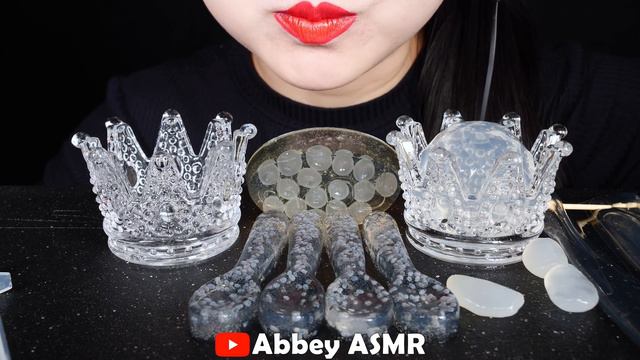 ASMR CLEAR FOODS EDIBLE CRYSTAL BALL, PEBBLES, HONEY JELLY FROG EGGS EATING DRINKING SOUNDS 투명 디저트먹 смотреть онлайн