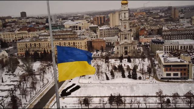 Флаг Украины г.Харьков, Благовещенский собор, р.Лопань, центр города, январь 2022 смотреть онлайн