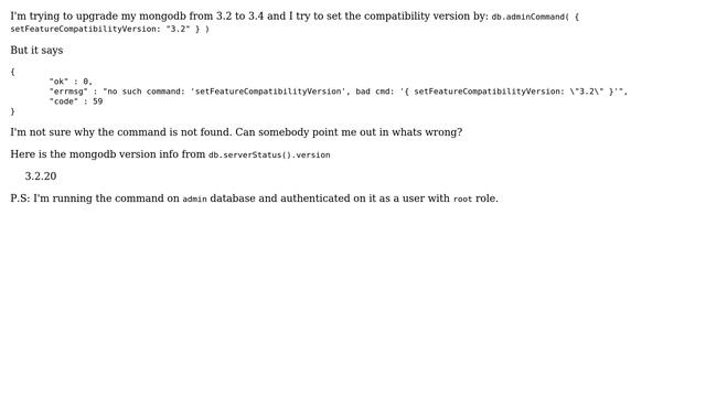 Databases: mongodb setFeatureCompatibilityVersion command not found смотреть онлайн