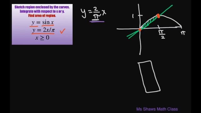 Sketch region enclosed by curves and lines y = sin x, y = 2x/pi, x = 0. Find area of region смотреть онлайн