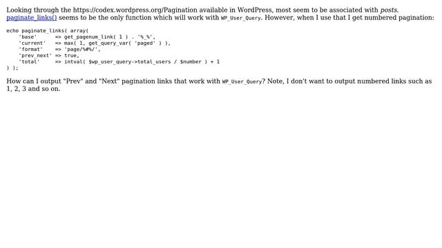 Wordpress: How to display next and prev pagination links with WP_User_Query? смотреть онлайн
