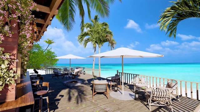 Атмосфера открытого приморского кафе с расслабляющей джазовой музыкой и звуками океанских волн #119 смотреть онлайн