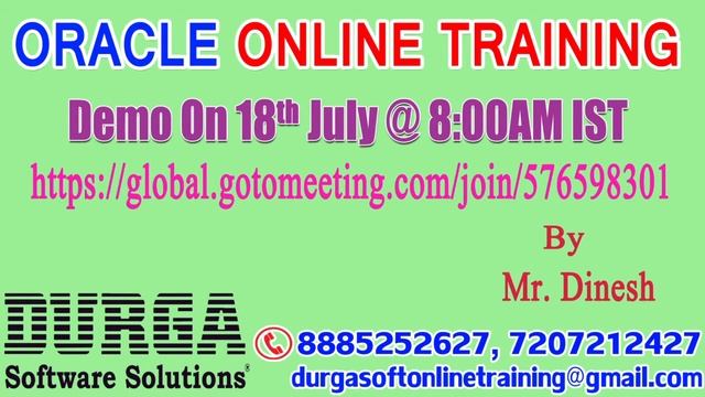 ORACLE Online Training by Mr. Dinesh on 18th July @8:00AM IST смотреть онлайн