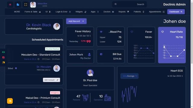Patients Dashboard Bootstrap Admin Template with RTL Dark Theme смотреть онлайн
