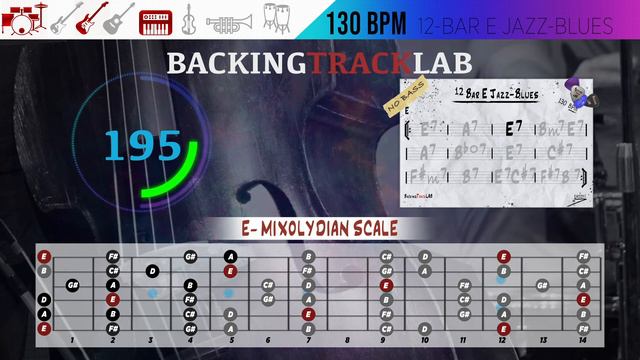 12 Bar Blues Bass Guitar Backing Track Jam In E Major 130BPM (No Bass)