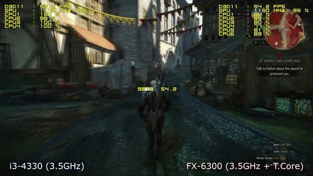 intel i3 4330 vs AMD FX 6300 in The Witcher 3: Wild Hunt смотреть онлайн