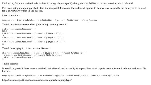 How can I load csv data into mongodb and choose the types I'd like to have created for each column? смотреть онлайн