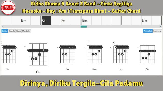 Ridho Rhoma & Sonet 2 Band - Cinta Segitiga [Karaoke - Key Am (Transpose Bbm) - Guitar Chord] смотреть онлайн