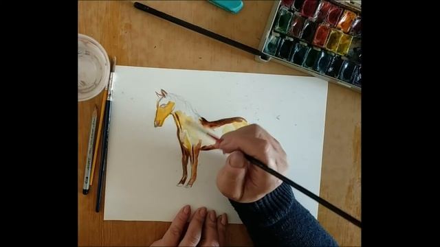Рисунок лошади (акварель) смотреть онлайн