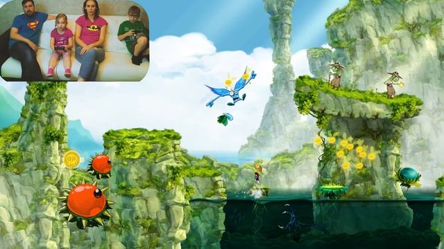 Всей Семьей Проходим Веселую Игру Для Детей Rayman Origins - КООП - Игра как мультик! Начало. смотреть онлайн