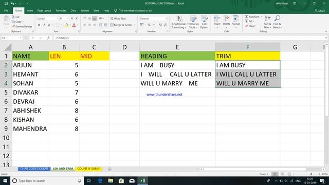 Excel basic formula (MID,TRIM,LEN,CODE,CHAR,COUNT IF,SUM IF) смотреть онлайн