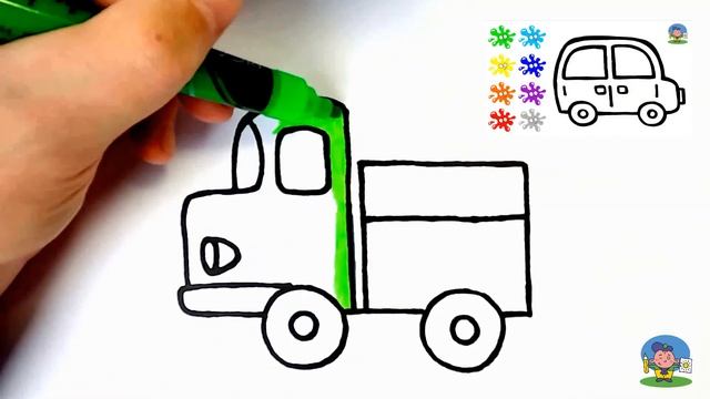 Как нарисовать ГРУЗОВИК / Раскраска МАШИНКА ГРУЗОВИК малышам / How to draw a truck смотреть онлайн