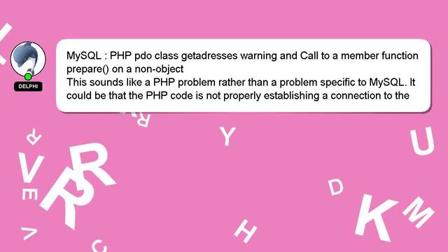 MySQL : PHP pdo class getadresses warning and Call to a member function prepare() on a non-object смотреть онлайн