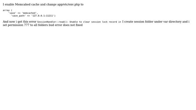 Magento 2: memcached error "SessionHandler::read(): Unable to clear session lock record in" смотреть онлайн