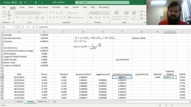 Threshold GARCH (TGARCH) model: asymmetric volatility persistence (Excel) смотреть онлайн