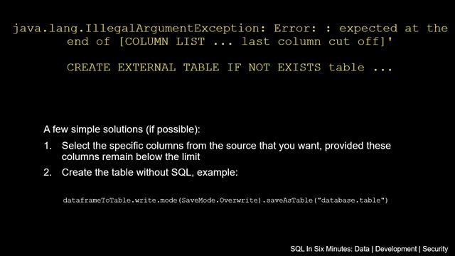 Java IllegalArgumentException When Create External Table In Spark смотреть онлайн