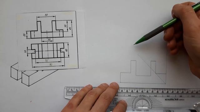 ПОСТРОИТЬ ИЗОМЕТРИЧЕСКУЮ И ДИМЕТРИЧЕСКУЮ ПРОЕКЦИЮ ПО ДВУМ ВИДАМ [isometry and dimetric projection] смотреть онлайн