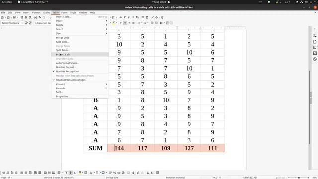 Protecting cells in a table in LibreOffice Writer смотреть онлайн