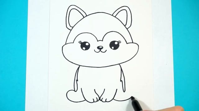 How to draw a Husky dog. Как нарисовать собаку. Простой рисунок Хаски для срисовки. смотреть онлайн