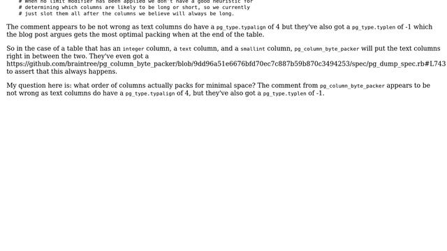 Does the optimized column order for a PostgreSQL table always have variable length types at the... смотреть онлайн
